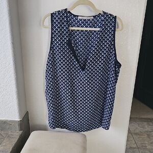 Navy and White Sleeveless Blouse